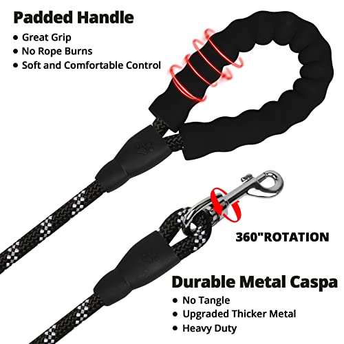 Rope Dog Leash 6 FT: Heavy Duty Leashes with Swivel Lockable Hook Reflective Threads Bungee and Padded Handle - Dog Lead for Large Small Medium Dogs Outside Walking Hiking Black - color: Black, size: 6ft*1/2''