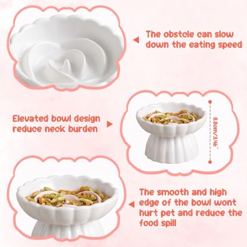 Ceramic Slow Feeder Cat Bowl 5.5inch with Lick Mat,Elevated Food Bowl for Cats and Small Dogs,Cute Flower Shape for Dry and Wet Food-White Bowl+Pink Lick Mat - color: White Bowl+ Pink Lick Mat