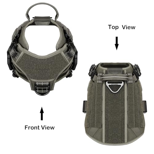 ICEFANG Tactical Dog Harness, Medium Size,2X Metal Buckle,Working Dog MOLLE Vest with Handle,No Pulling Front Leash Clip,Hook and Loop Panel (Green,M (Pack of 1)) - color: Green, size: Medium (Pack of 1)