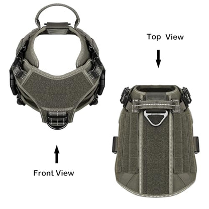 ICEFANG Tactical Dog Harness, Medium Size,2X Metal Buckle,Working Dog MOLLE Vest with Handle,No Pulling Front Leash Clip,Hook and Loop Panel (Green,M (Pack of 1)) - color: Green, size: Medium (Pack of 1)