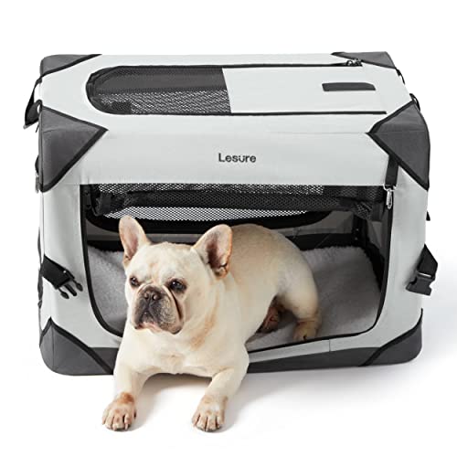 Lesure Collapsible Dog Crate - Portable Travel Kennel for Small Dog, 4-Door Pet Crate with Mesh Windows, Indoor & Outdoor, Light Gray - color: Light Grey, size: 26.0"L x 18.0"W x 18.0"H