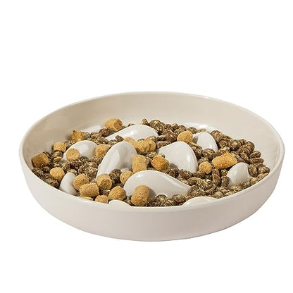 Slow Feeder Bowl for Cats and Small Dogs,Cilkus Fish Pool Design, Fun Interactive Bloat Stop Puzzle Feeder Bowl Healthy Eating Diet Made of Melamine Food Grade Material (White(Melamine)) - color: White(Melamine)