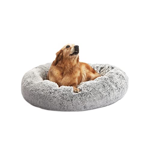 Bedfolks Calming Donut Dog Bed, 36 Inches Round Fluffy Dog Beds for Large Dogs, Anti-Anxiety Plush Dog Bed, Machine Washable Pet Bed (Light Grey, Large) - color: Light Grey, size: 36.0"L x 36.0"W x 8.0"Th