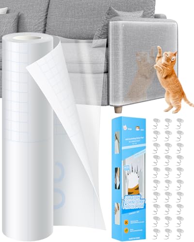 Anti Cat Scratch Furniture Protector,Clear Self-Adhesive Furniture Protectors for Apply Scratching Deterrent and Shield for Sofa Corners, Walls, Doors with 30 Twist Pins(118in x 7.9in) - size: 118in x 7.9in