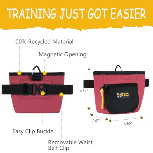 SZO Dog Treat Pouch with Pet Training Clicker, Dog Training Treat Pouch with Waist Belt Clip, Magnetic Closure, Hands-Free Training - Black&Red - color: 305 RedBlack