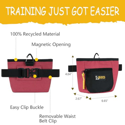 SZO Dog Treat Pouch with Pet Training Clicker, Dog Training Treat Pouch with Waist Belt Clip, Magnetic Closure, Hands-Free Training - Black&Red - color: 305 RedBlack