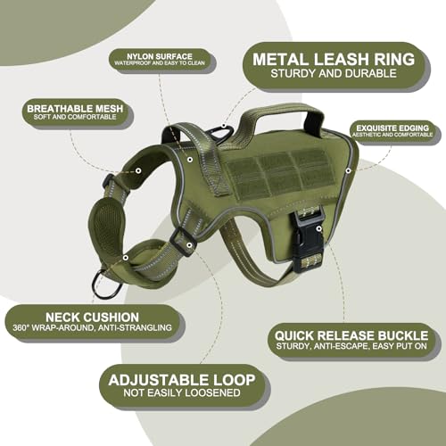 Small Dog Harness, Heavy Duty Tactical No Pull Dog Harness, No Choke, Easy On and Off Pet Vest with Molle System, Adjustable Reflective Dog Vest with Breathable Padded for Walking Hiking Training - color: Green, size: S(Neck:16-22",Chest:20-28"),18-35 lbs