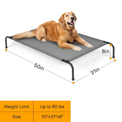 Elevated Dog Bed Waterproof Outdoor， Cooling Elevated Dog Bed, Washable Pet Bed, Hammock Cot with Durable Frame, 50" D x 31" W x 8" H