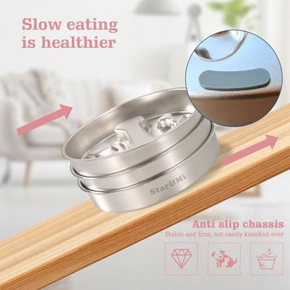 Stainless Steel Slow Feeder Dog Bowls – Non-Slip Metal Dog Bowl for Large & Medium Breeds, Puppy Puzzle Feeder – 2 Cup Capacity for Small to Big Pets – Durable Slow Feed Dog & Cat Food Dish with Mat - color: Bone&Heart With Mat-Pink