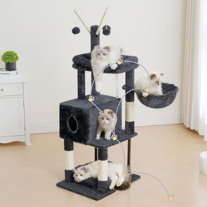 Heybly Cat Tree， HCT202SG - color: Smoky Gray, size: 45.3 inch
