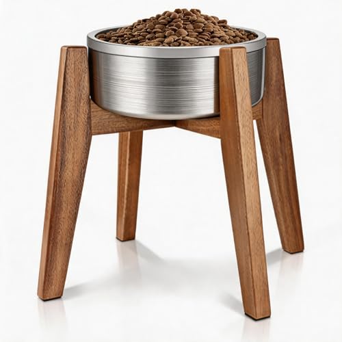 Elevated Dog Bowl Stand for Medium & Large Dogs, Fits Up to 9 inches diameter 64 oz Bowls Raised Dog Bowl Stand , Solid Acacia Wood Dog Bowl Holder, Single Elevated Dog Feeding Station (Stand Only) - color: Large - 1 Pack