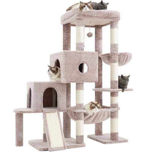 Hey-brother Cat Tree Tower, Scratching Posts with Big Platform, 2 Condos, Spacious Hammock, Cozy Basket, Sisal Board for Indoor Large Adults, 50 Inches Progressive Climbing House, Muchroom MPJ071MU - color: Muchroom, size: 50 inches