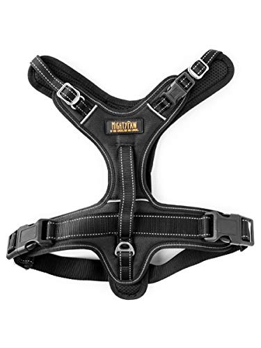 Mighty Paw Sport Harness 2.0 - Padded Canine Accessory - Adjustable Neck and Chest Straps - Enhanced Visibility with Reflective Stitching - Dog Padded Harness with Handle - Large - Black - color: Black