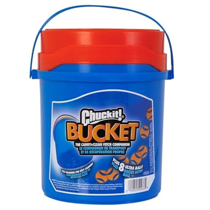 Chuckit! Ultra Ball Dog Toy with Chuckit! Cleaning Bucket, Bouncy Fetch Pet Toys For Dogs 20-60 lbs, Interactive Dog Toys, Durable Rubber, Size Medium, 2.5-inch Diameter, 8-Pack of Balls - size: Medium, style: Medium (8 Pack Bucket)