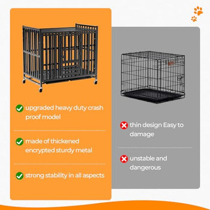 48/43/42Inch Heavy Duty Indestructible Dog Crate for Large Dogs,Escape-Proof Steel Kennel for Large Dogs,3Door Design with 4Lockable Wheels,Extra Large XXL Dog Cage with 2Removable Tray (42) - size: 42