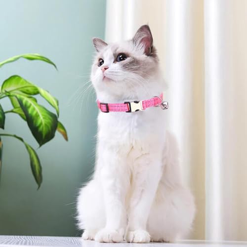Pink Puppy Collar with Bell, Reflective Nylon XS Dog Collars Soft Adjustable Buckle for XXS XSmall Small Dogs Tiny Pets Cats Boy Girl Kitten Yorkie Chihuahua X-Small - color: Pink