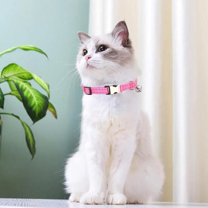Pink Puppy Collar with Bell, Reflective Nylon XS Dog Collars Soft Adjustable Buckle for XXS XSmall Small Dogs Tiny Pets Cats Boy Girl Kitten Yorkie Chihuahua X-Small - color: Pink