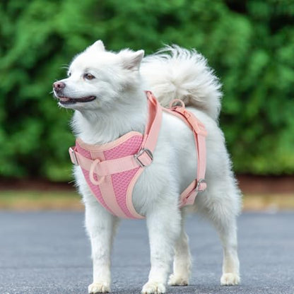 Dog Harness Medium Sized, Pet Vest with Front Clip, Adjustable Puppy Harness with 3 Fast Release Buckles[Easy to Put on & Take Off] (Pink, L) - color: Pink, size: L: Neck=20.5"-25"/Chest=17"-33"