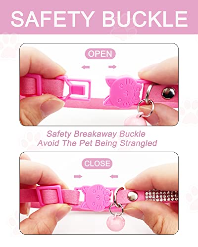 Solmoony Breakaway Cat Collars with Bell,Adjustable Safe Kitten Collar,Cat Collars for Girl Cats with Rhinestone Soft Velvet (Pink) - color: Pink