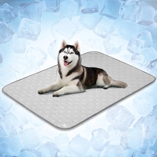 PetAmi Dog Cooling Mat, Waterproof Self Cooling Dog Pad with Non-Slip Backing, Q-Max >4.0 Pet Cooling Mat for Crate, Couch, Kennel & Car, Indoor Outdoor Summer Use, Light Grey, 60x80 - color: Light Grey, size: X-Large (60x80)