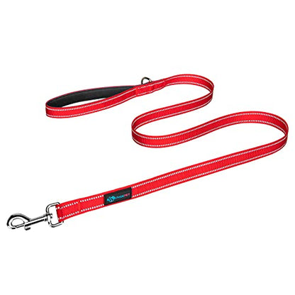 PHOEPET 5 Feet Dog Leash - Dual-Side Reflective - Soft Padded Handle - Fit for Walking, Training or Exploring Hiking, Camping (Red + Black Base) - color: Red + Black Base