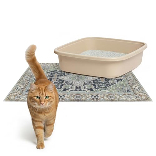 Lovewag Pets Cat Litter Box Mats 2 Pack - Small 16x24 Machine Washable, Easy Clean, Non-Slip, Waterproof Mats for Indoor Cats - Kitty Litter Mess Control & Pet Urine Floor Protection - (Sage Forest) - color: Sage Forest, size: 16x24 inches (Pack of 2)