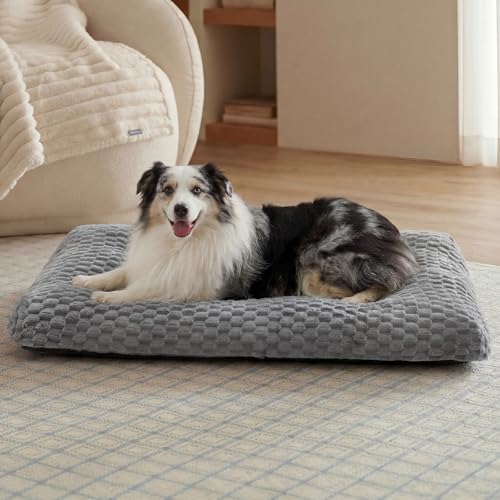 Bedsure XL Washable Dog Bed for Crate, Soft Fluffy Bubble Fleece Pet Bed Mat for Deep Sleep, Non-Slip Machine Washable Kennel Sleeping Pad for Extra Large Dogs, for Crate/Floor/Car, 41"x27"x3.5", Grey - color: Grey, size: 41x27x3.5