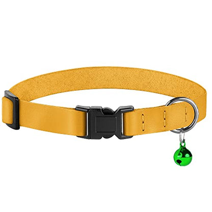 Breakaway Cat Collar with Bell - Leather Adjustable Kitten Collars with Safety Quick Release Buckle - Soft Small Pet Collars for Girl & Boy Cats (Yellow) - color: Yellow