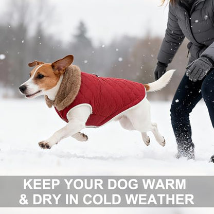 BEAUTYZOO Winter Dog Vest Coat with Harness Built in, Warm Puppy Jacket for Small Medium Dogs, Lightweight Cold Weather Small Dog Coat, Fleece Puffer Vest Windproof Snowproof Pet Clothes, Wine Red L - color: Red, size: L (Back: 17",Chest: 26")