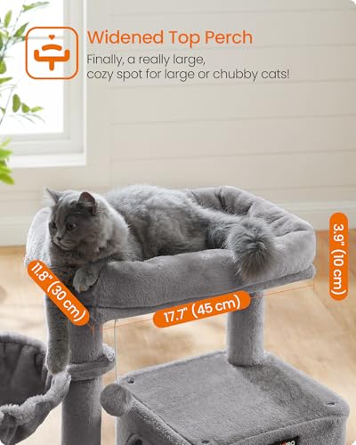 Feandrea Cat Tree, 37.8-Inch Cat Tower, Multi-Level Condo with Widened Perch, Scratching Posts and Ramp, 2-Door Cave, Hammock, Light Gray UPCT51W - color: Light Gray