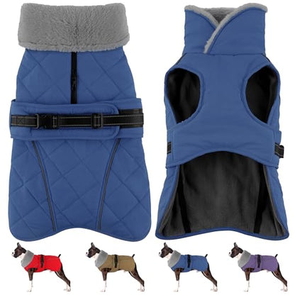 Dog Coat, Waterproof Dog Winter Jacket with Adjustable Buckle, Reflective Turtleneck Pet Snow Vest Warm Fleece Sweater for Small Medium Large Dogs - Blue, M - color: Blue, size: Medium