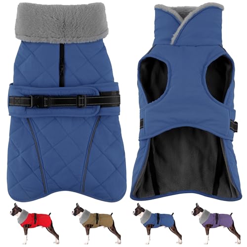 Dog Coat, Waterproof Dog Winter Jacket with Adjustable Buckle, Reflective Turtleneck Pet Snow Vest Warm Fleece Sweater for Small Medium Large Dogs - Blue, 3XL - color: Blue, size: XXX-Large