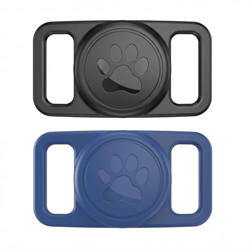 Linsaner [2 Pack] Waterproof Dog Collar Holder for AirTag 1st & 2nd Gen, No Dangle Silicone Case for Apple for Air Tag, Full Cover GPS Tracker Protective Accessories for Pet Puppy Cat, Black/Dark Blue - color: B1-Black/Dark Blue