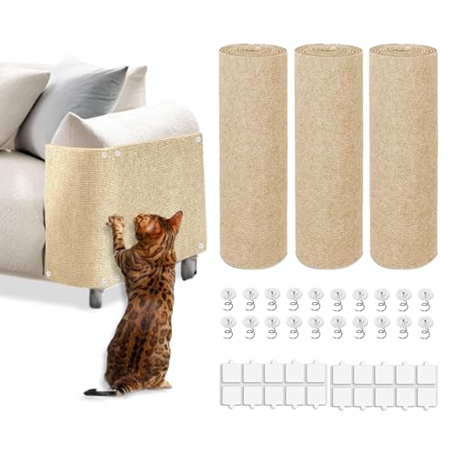 Cat Scratch Mat, 3PCS 39.4"x11.9" DIY Trimmable Self-Adhesive Cats Scratching Mat, Couch Protector from Cats Claw, Cat Scratch Furniture Protector Or Couch Protector (Beige) - color: beige