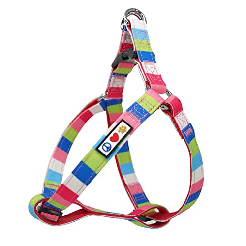 Pawtitas Multicolor Step-in Dog Harness – Adjustable No-Pull Vest for Puppies to Seniors, Safe & Comfortable XS Pink/Blue/Teal/Green - color: Pink / Blue / Teal Multicolor, size: X-Small (Pack of 1)