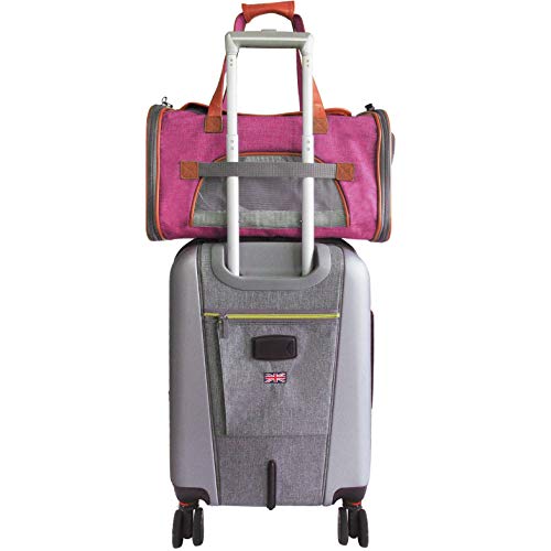 Mr. Peanut's Airline Approved Soft Sided Pet Carrier, Low Profile Gold Series Tote, Premium Brand Self Locking Zippers, Under Seat Compatibility, Plush Faux Fleece Bedding with a Sturdy Plywood Base - color: Purple