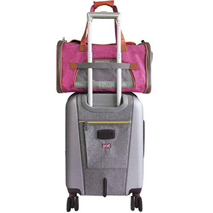 Mr. Peanut's Airline Approved Soft Sided Pet Carrier, Low Profile Gold Series Tote, Premium Brand Self Locking Zippers, Under Seat Compatibility, Plush Faux Fleece Bedding with a Sturdy Plywood Base - color: Purple