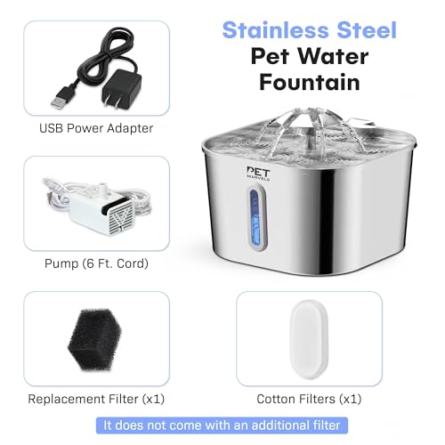 Stainless Steel Cat Water Fountain – 2.2L/74oz Ultra-Quiet Pump, Visible Water Level, Dual Flow Modes – Automatic Pet Water Dispenser for Cats & Small Dogs - color: Silver