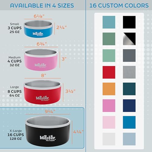 Master Pet Supply Stainless Steel Dog Bowls - 128 oz, Heavy Duty - Stainless Steel, Double Wall Extra-Thick Insulated, Non-Slip Pet Water Bowl for Dogs, Cats & Pets, Anti Rust Metal, Dish Washer Safe - color: Stainless Steel, size: 16 Cups (128 oz)