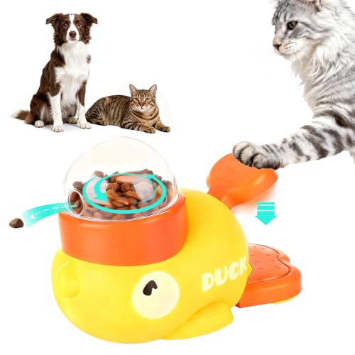 2 in 1 Dog Interactive Treat Dispenser Toy - Durable Food Puzzle Slow Feeder, Duck Shape Enrichment Toys with Button, Mentally Stimulating Toys for Dogs/Cats/Pets