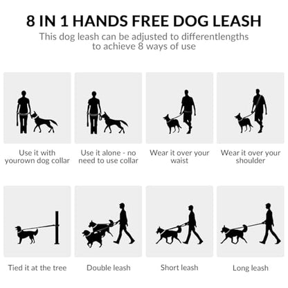8.2ft Hands Free Dog Leash,Versatile Waist & Crossbody Lead for Medium Dogs,Waterproof & Adjustable for Running Jogging Walking, 360° Swivel Metal Buckle (Black) - color: Black
