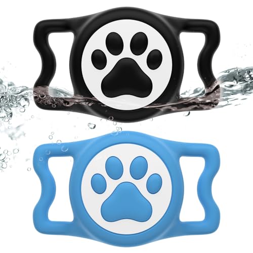 for AirTag Dog Collar Holder, Dog Air tag Holder, IP68-Waterproof | Lightweight Silicone | Anti-Lost | Ultra-Durable | Compatible with Apple AirTags (Bule+Black) - color: Bule+Black