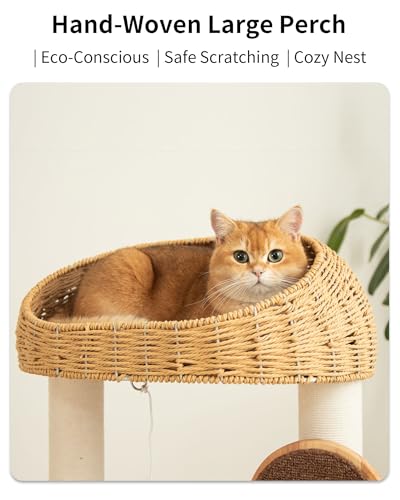Wood Cat Tree for Large Cats, Modern Cat Tree Tower with Wide Shelves Cotton Scratching Posts, Super Sturdy Base, Cozy Perches, and Interactive Toys for Indoor Kittens - color: s94