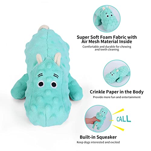 DODODOLA Cute Stuffed Hippo Dog Toys Squeaky Dog Toys with Crinkle Paper Dog Plush Toys for Large Breed Dog Chew Toys for Small, Medium, Large Dogs - color: Cyan Hippo