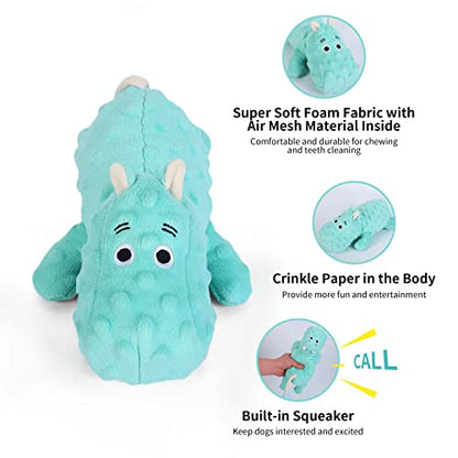 DODODOLA Cute Stuffed Hippo Dog Toys Squeaky Dog Toys with Crinkle Paper Dog Plush Toys for Large Breed Dog Chew Toys for Small, Medium, Large Dogs - color: Cyan Hippo