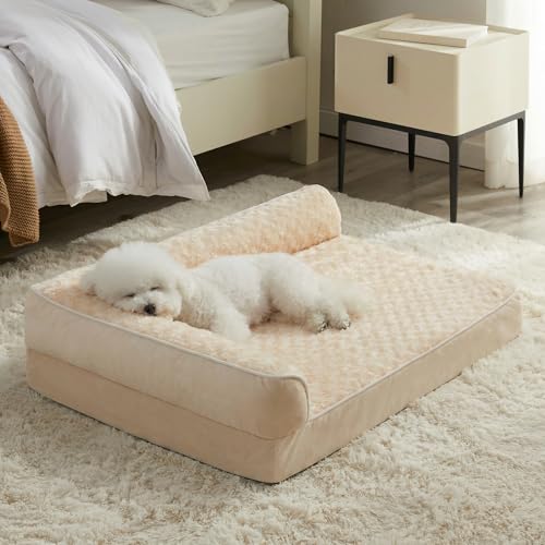 BFPETHOME Orthopedic Dog Beds for Large Dogs-Waterproof Sofa Dog Bed with Removable Washable Cover, Large Pet Bed with Waterproof Lining and Nonskid Bottom,Pet Bed for Dogs - color: Beige, size: 30.0"L x 20.0"W x 6.5"Th