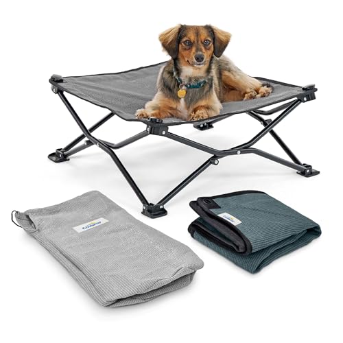 Coolaroo On-The-Go Elevated Dog Bed Kit – Portable & Cooling Travel Cot with HeatShield Fabric for Small Dogs, Lightweight & Compact, Includes Matching Carry Bag & Pacific Blue Bonus Cover, Small - color: Pacific Crest Blue, style: Small