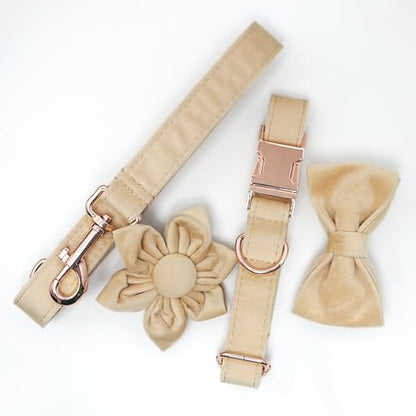 Personalized Velvet Dog Collar with Name - Custom Engraved Buckle, Adjustable Luxury Velvet Collar for Small Medium Large Dogs (Beige, L) - color: Beige, size: L