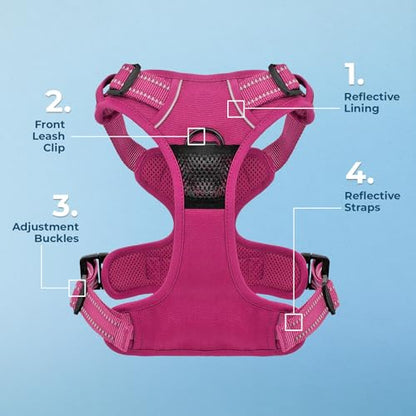 Voyager Dog Harness Dual Leash Attachment No-Pull Control Adjustable Soft but Strong Pet Harness for Medium and Large Dogs with 3M Reflective Technology, Leash Set Fuchsia Nylon, M (Chest: 20-25") - color: Leash Set Fuchsia Nylon, size: M (Chest: 20 - 25"