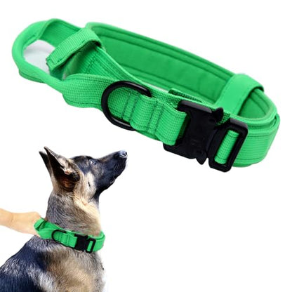 Tactical Dog Collar - Military Dog Collar - Adjustable Nylon - Heavy Duty Metal Buckle with Handle - Bright Green, Small - color: Bright Green, size: Small (Pack of 1)